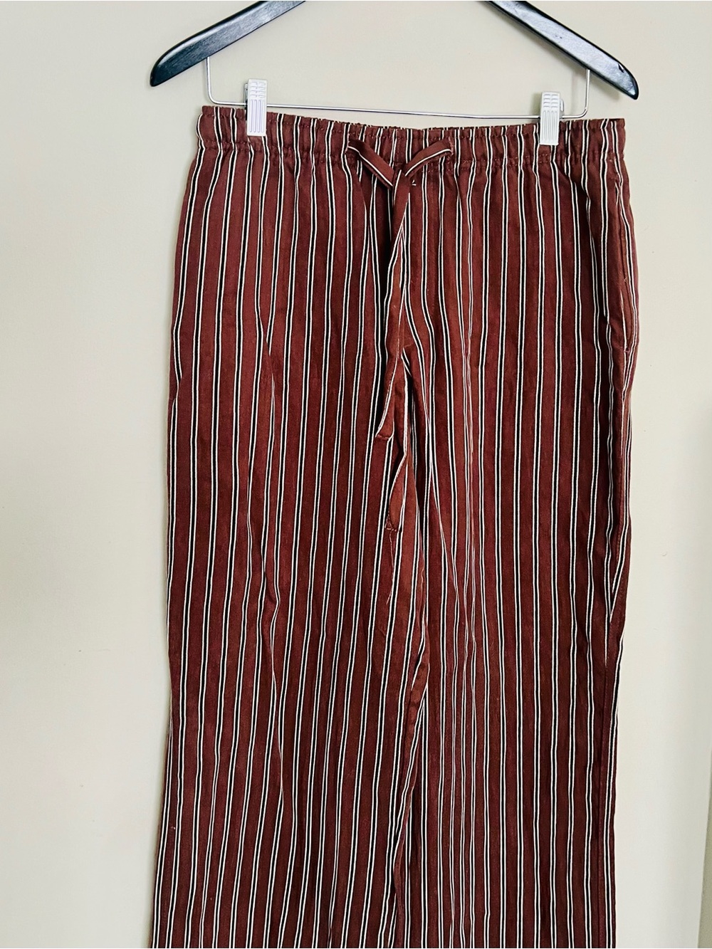 Zara Women's Rust Brown Vertical-Striped Straight Leg Pants